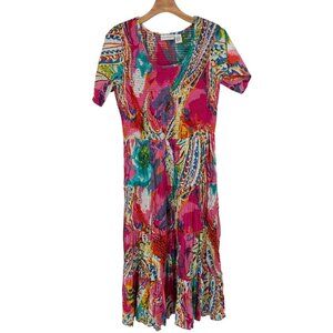 Drapers & Damons Womens Medium Colorful Paisley tiered maxi Dress crinkle Cotton